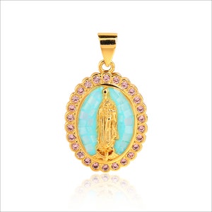 Colgante de Jesús en oro de 18 quilates: Cuenta de latón con pavé de circonitas (16 x 22 mm)