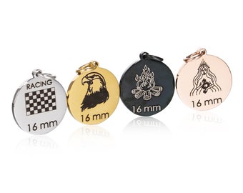 Cuentas circulares de acero inoxidable grabadas con láser personalizadas: etiqueta con el logotipo de 16 mm, 10 unidades