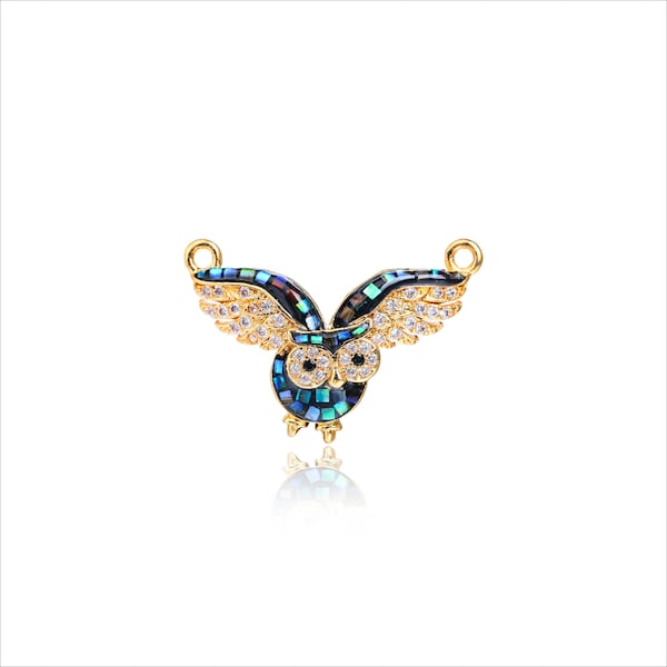 Livraison gratuite 6 pcs CZ Pave Émail Animal Owl Connecteurs Perles Pour Bricolage Bijoux Bracelets Fabrication, Abalone Shelll Charm, 14.5x23.5mm, BS26