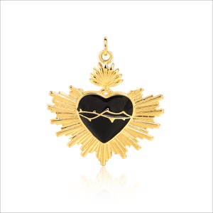 18Kt Gold Enamel Heart Charm Pendants Beads For Diy Jewelry Necklace Making, Fashion CZ Pave Brass Pendants Beads,30x32mm GN79