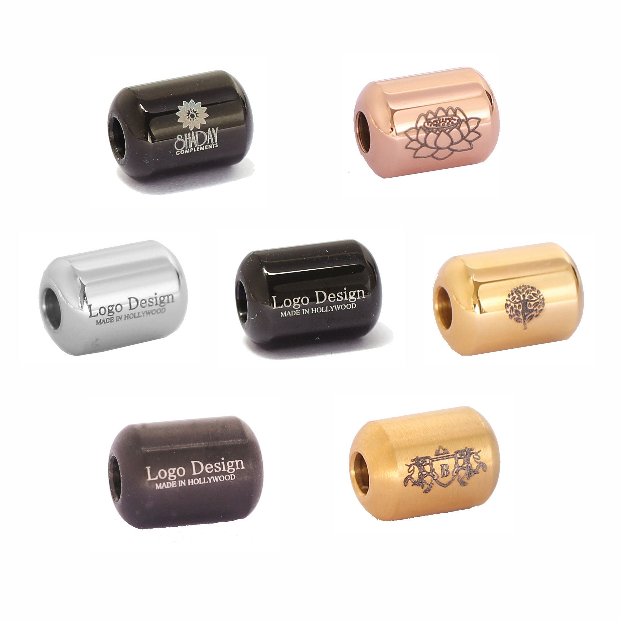 Free Shipping 10PCS Cylindrical Stainless Steel Engraved Laser Logo Charm Beads Customized For DIY Jewelry Making ,PVD Plating LG25