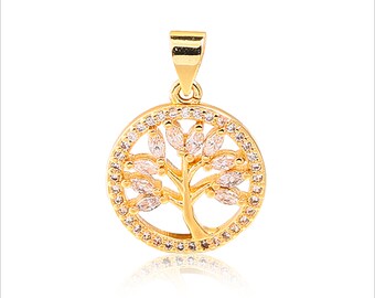 Gold CZ Pave Tree Of Life Tree of Cabala Charm Beads For Diy Jewelry Necklace Making, CZ Pave Brass Pendants Beads, GN05 GN06