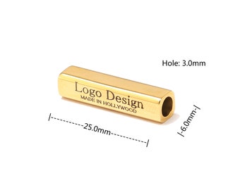 Laser Engraved Stainless Steel Rectangle Beads: Custom Logo DIY Jewelry (6x25mm, 10 PCS)