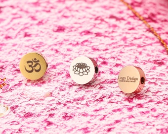 Free Shipping 10PCS 8MM Circle Stainless Steel Engraved Laser Logo Beads Customized For DIY Jewelry Making ,PVD Plating LG19