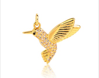 18Kt Gold Bird Charm Pendants Beads For Diy Jewelry Necklace Making, Fashion CZ Pave Brass Pendants Beads,21x25mm GN69