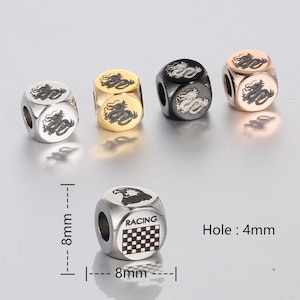 Personalisierte 8mm Logo Quadrat Würfel Perlen für die Herstellung von DIY Schmuck Armbänder, Edelstahl Laser Gravur benutzerdefinierte, 10 Stück / Lot, KOSTENLOSER VERSAND