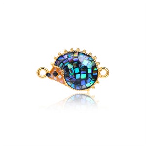 Free Shipping 6 pcs CZ Pave Enamel Animal Hedgehog Connectors Beads For Diy Jewelry Bracelets Making, Abalone Shelll Charm,18.5x16.5mm,BS17