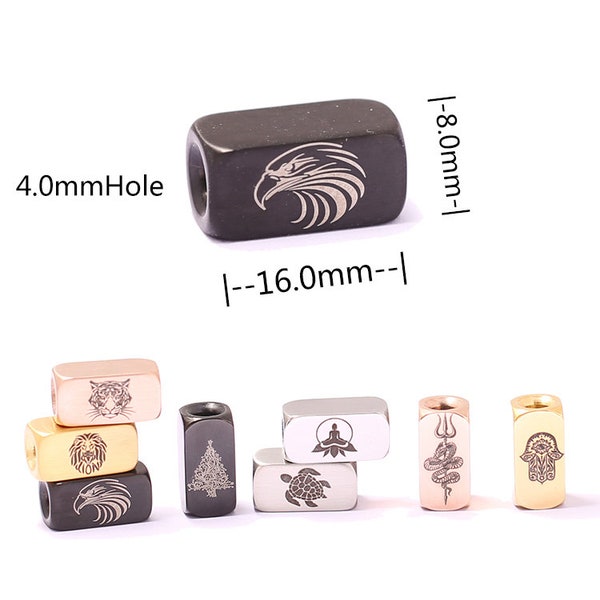 Customized 10Pcs 8x16x4.0mm Rectangle Tube Cube Logo Spacer Bead For Diy Jewelry Making,316L Stainless Steel Engraved Laser