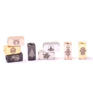 Custom Logo Rectangle Tube Beads: Stainless Steel, Laser Engraved 8x16mmx4.0mm Hole , 10 pcs