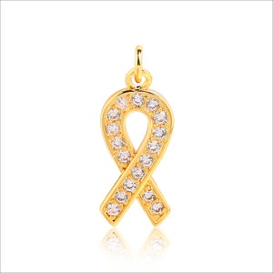 10 Gold Breast Cancer Awareness Charm Pendants: DIY Jewelry (9x24mm)
