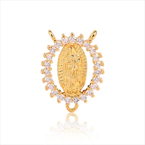18Kt Gold the (Blessed) Virgin Mary  Charm Pendants Beads For Diy Jewelry Necklace Making, Fashion CZ Pave Brass Pendants Beads,16x20mm GN47