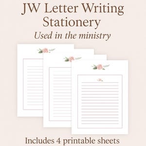 Papelería para escribir cartas de los Testigos de Jehová: Diseño de rosa rosa / Imprimible espiritual para el ministerio, reuniones, asambleas y convenciones