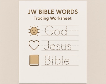 JW Bible Words Tracing Worksheet – Toddler Handwriting Practice | JW Digital Printable for Kids