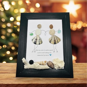 Shell sisters - “Side by side or miles apart” - Seashell art - 5X7 Frame - Gift wrapped - Unique - Handmade - Coral and sea glass