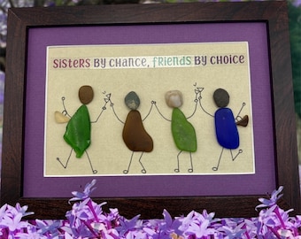 Arte con vidrio marino - Hermanas - Regalo de cumpleaños - Día de las chicas - Idea de regalo única - Envío al día siguiente - Hecho a mano - Marco de madera de 6x8