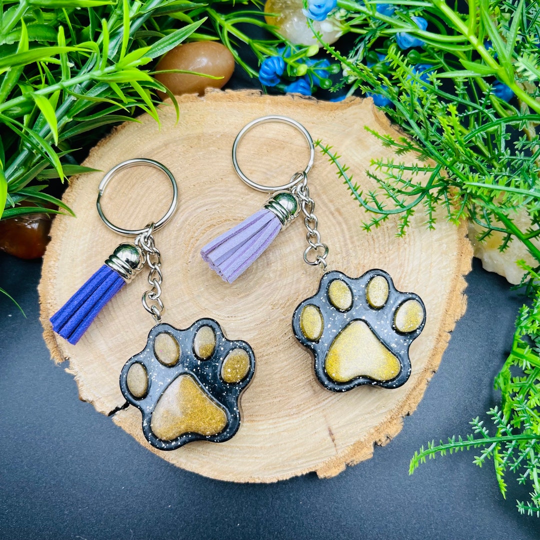 Paw Print Keychains Black and Gold Glitter Tassel Etsy