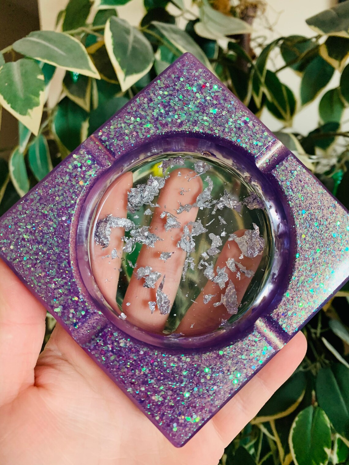Purple and silver handmade ashtray resin art unique gift Etsy