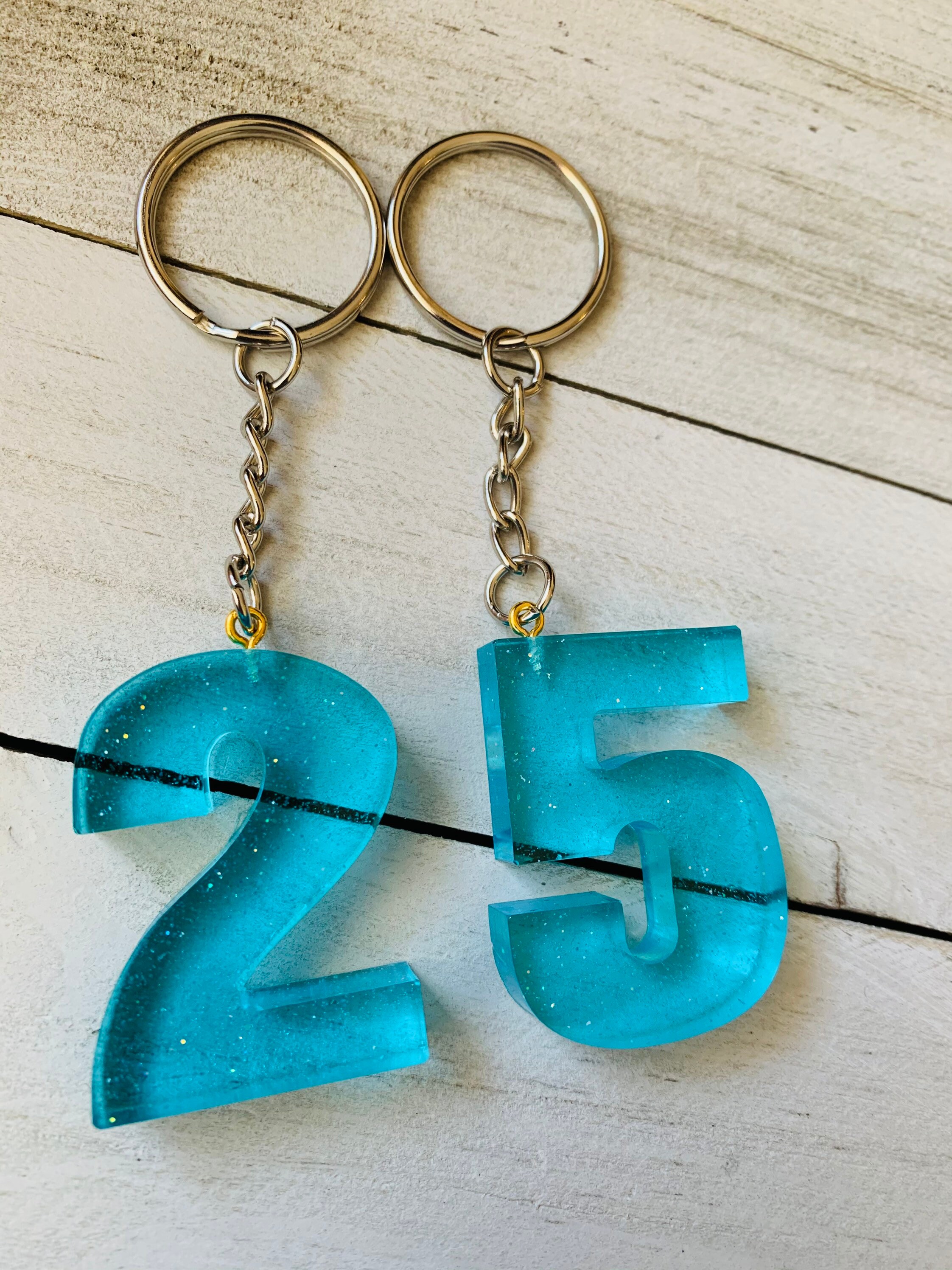 Blue and gold glitter Numbers 09 keychains resin art Etsy
