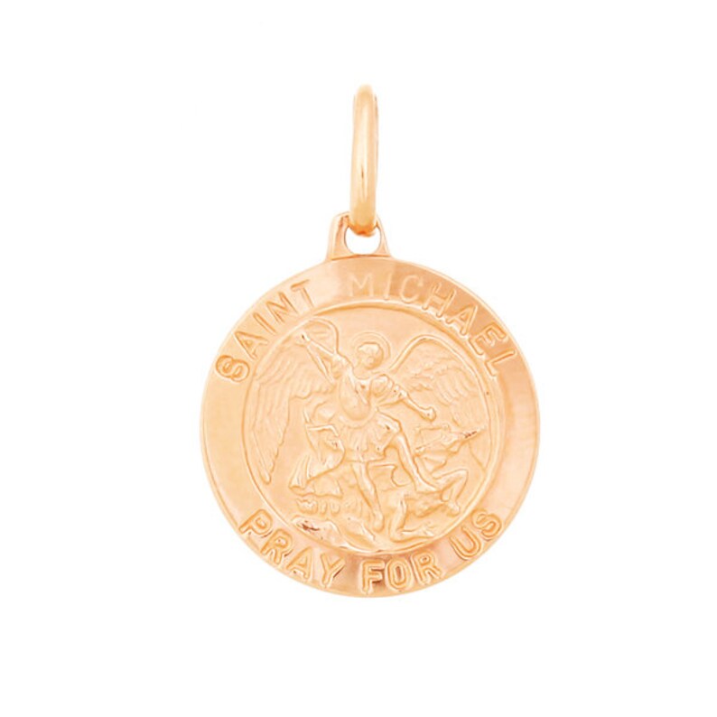 14K Solid rose Gold Saint Michael Medal Pendant Round | Etsy