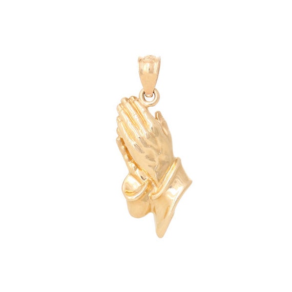 Real 14k Yellow Gold Praying Hands Religious Charm Pendant Singapore Chain 20/"
