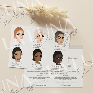 Diversas fases de curación de cejas e instrucciones de cuidado posterior - Microblading - Ombre Brows -Pmu EDITABLE EN CANVA. (Gratis)