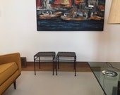 Swift and Monell Style Leather Wrought Iron Stools Paul McCobb Arthur Umanoff Danish Mid Century Modern Eames Herman Miller