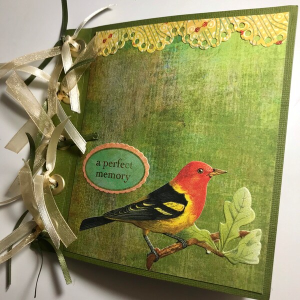 Handmade Junk Journal Style Pre-made Mini Scrapbook Album / Hand-crafted, Hand bound Journal  Photo Book, Record, Bird, Nature, Vintage