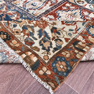 Vintage Turkish Rug: Garden Panel Design, Navy Rust and Ivory Area Carpet image 13