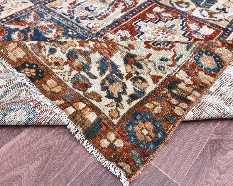 Vintage Turkish Rug: Garden Panel Design, Navy Rust and Ivory Area Carpet image 13