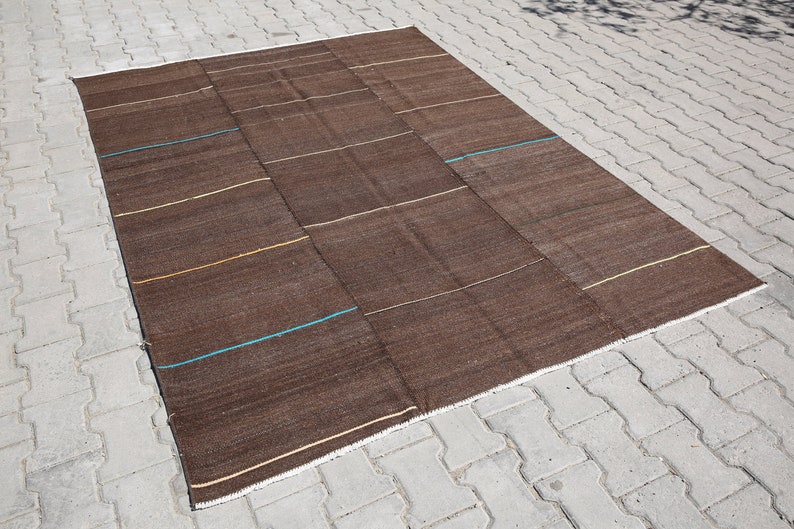 Kilim rug 6x8 turkish kilim rug, flat weave kilim,wool rug,carpet kilim,bohemian rug,eclectic kilim,dark brown rug,5'5x7'8 feet 33332 kilim image 2
