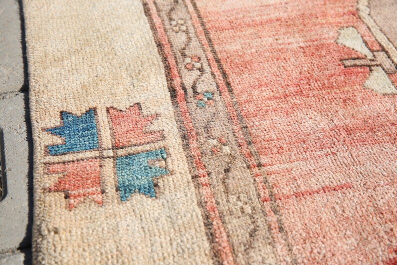 turkish rug, oushak rug 5x11,turkish area rug,turkish woven,bohemian rug, area turkish,pink rugs,sun muted rug,vintage rug,4'8x10'6 ft 19366 image 9