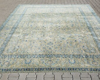 oversized rug 10x12 large turkish rug,oushak rug,elegance rug,large area rug,antique rugs,wool rug,pistachio green-blue color 9'7x12'4 19063