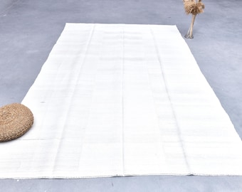 Vintage Türkischer Hanf Teppich 200x300: Ivory White Flachgewebe Kelim