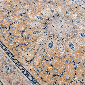 Vintage Oushak Wool Rug: 9&#39;6x12&#39;9 Orange Medallion Turkish Rug