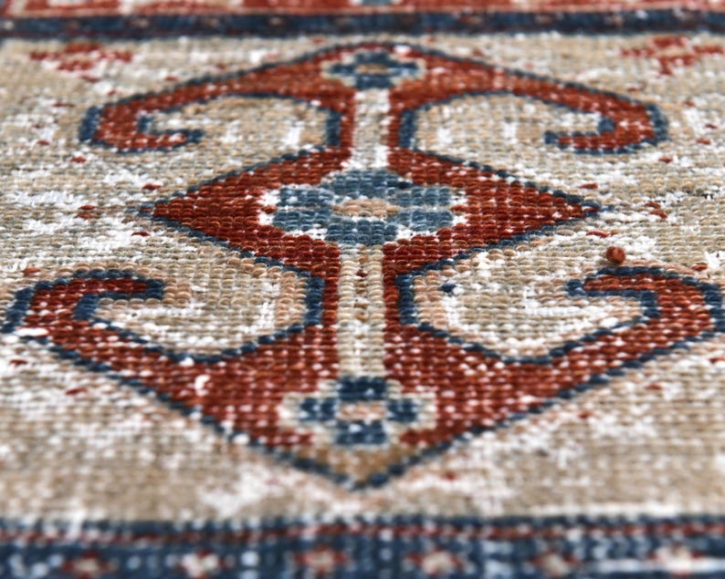 Vintage Turkish Rug: Garden Panel Design, Navy Rust and Ivory Area Carpet image 8