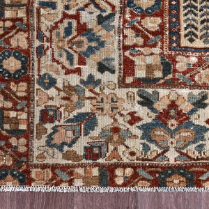 Vintage Turkish Rug: Garden Panel Design, Navy Rust and Ivory Area Carpet image 9