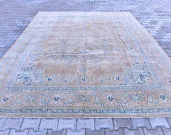 Oversize Rug 10x13,Large area Rug,faded brown blue Rug,Turkish Rug,Oushak Rug,coffee milk Rug,sun muted Rug,Turkish Big Rug,9&#39;9&quot;x12&#39;5&quot;242725