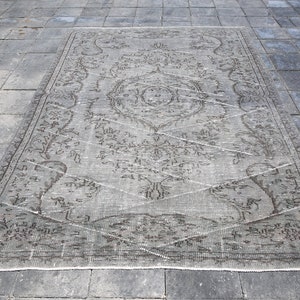 5'8x8'4 Ft,Turkish Rug,Anatolian Rugs,Dark Gray Rug,Vintage Rug,Wool Rug,Overdyed Rug,Oushak Rug,Weaving Rugs,Sku:1625,Antique Rug,Kilim Rug