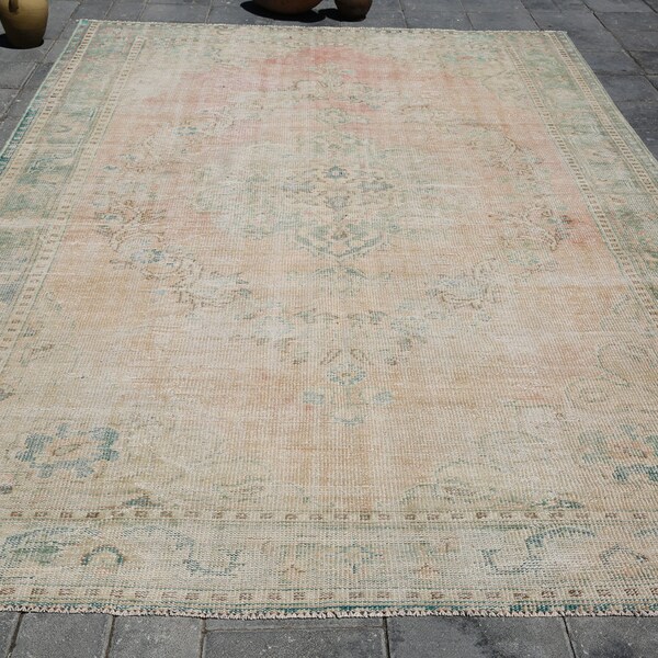 Home & Living,Floor Rugs 7x11 Rugs 7x11 Special size rug,Faded Ping and green rug, Turkish rug 7x11 Oversized rugs,7'0x11'1 feet 21528 Large