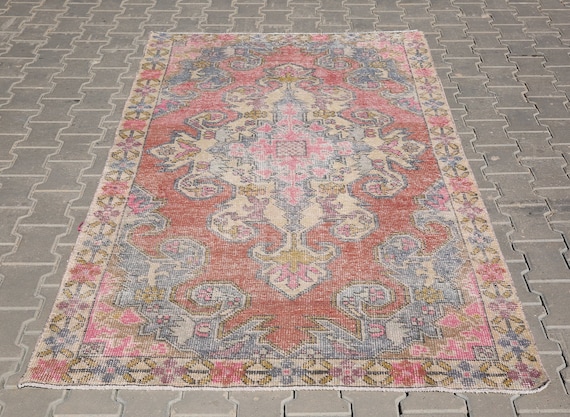 Anatolian Rug,Turkish Rug,Oushak Rug,Kilim Rug,Runner Kilim Rug,Turkey Rug,Muted Pink Rug,Handwoven Rug,Small Rug,4'1x7'5 Ft SKU:3780,Carpet