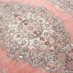 9x12 Turkish Rug,Oversized Rug 9x12 Area Rug,Oushak Rug,Pink and Faded light blue and brown rug, bordure rugs,8'5x12'0 feet 22257 Kilim Rugs image 5
