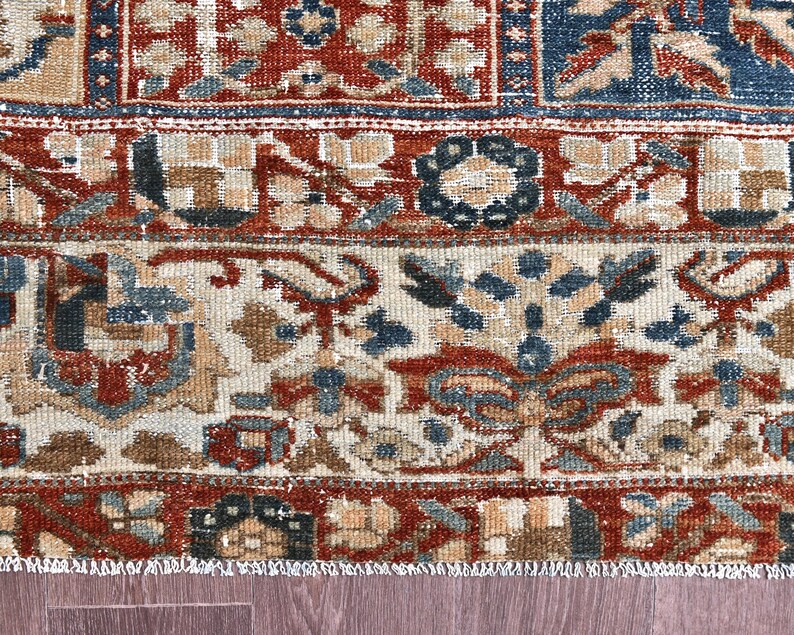 Vintage Turkish Rug: Garden Panel Design, Navy Rust and Ivory Area Carpet image 10