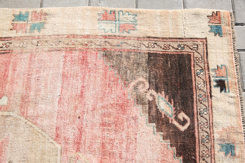 turkish rug, oushak rug 5x11,turkish area rug,turkish woven,bohemian rug, area turkish,pink rugs,sun muted rug,vintage rug,4'8x10'6 ft 19366 image 7