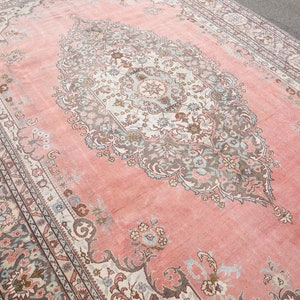 9x12 Turkish Rug,Oversized Rug 9x12 Area Rug,Oushak Rug,Pink and Faded light blue and brown rug, bordure rugs,8'5x12'0 feet 22257 Kilim Rugs image 4
