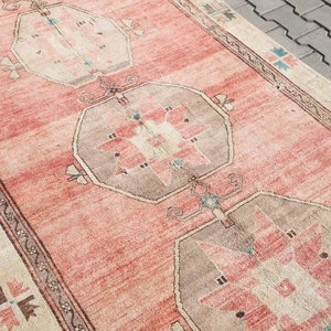 turkish rug, oushak rug 5x11,turkish area rug,turkish woven,bohemian rug, area turkish,pink rugs,sun muted rug,vintage rug,4'8x10'6 ft 19366 image 3