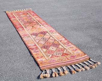 Vintage Oushak Runner Rug: 3x11 Turkish Wool Entryway Carpet