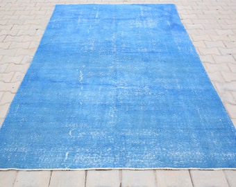 Overdye Rug,5x9 Large Turkish oushak,Turkish Rug,indigo blue rug,Muted Rug,Big Area Rug,Large Turkish Rug,Special Rug,5.2x8'6 Feet SKU:2884