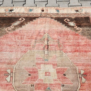 turkish rug, oushak rug 5x11,turkish area rug,turkish woven,bohemian rug, area turkish,pink rugs,sun muted rug,vintage rug,4'8x10'6 ft 19366 image 6