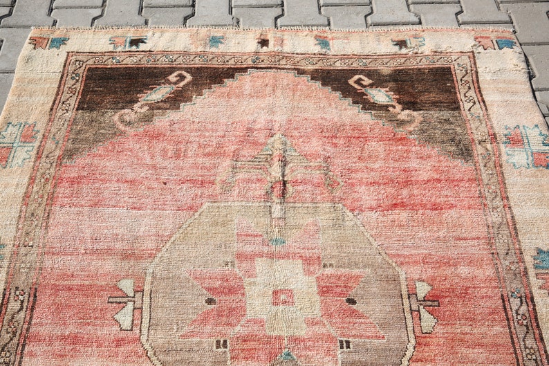 turkish rug, oushak rug 5x11,turkish area rug,turkish woven,bohemian rug, area turkish,pink rugs,sun muted rug,vintage rug,4'8x10'6 ft 19366 image 6