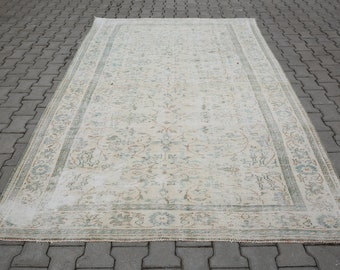 Oversized Rug,6x9 Large Turkish,Turkish Rug,Muted Green Rug,Muted Cream and Beige Rug,Big Area Rug,Large Turkish Rug,Rug,6.0x9'4" Ft 17898